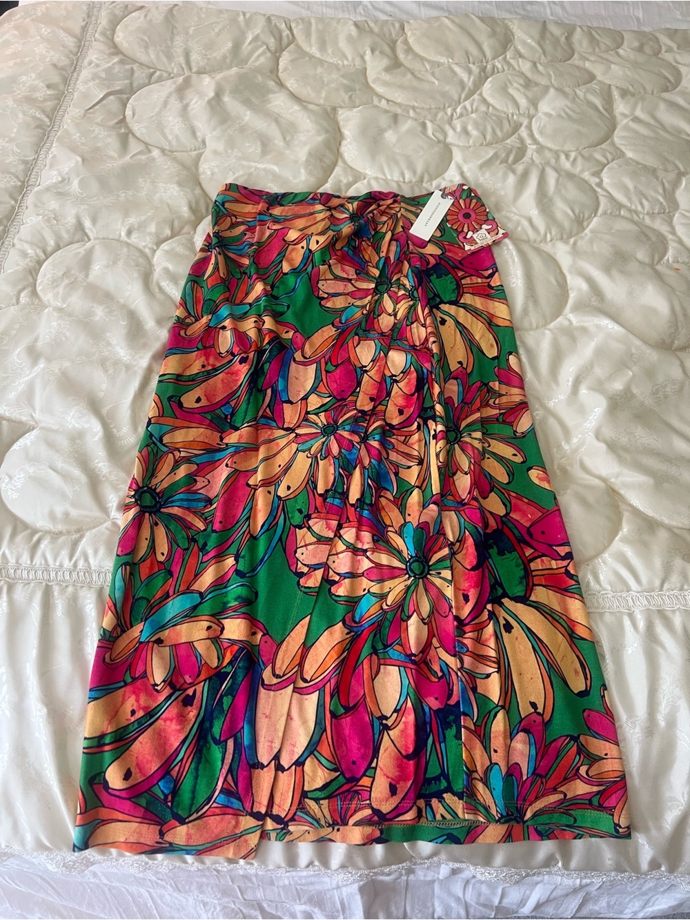 FARM Rio Green Floral-Print Pencil Skirt with Pink & Orange Accents